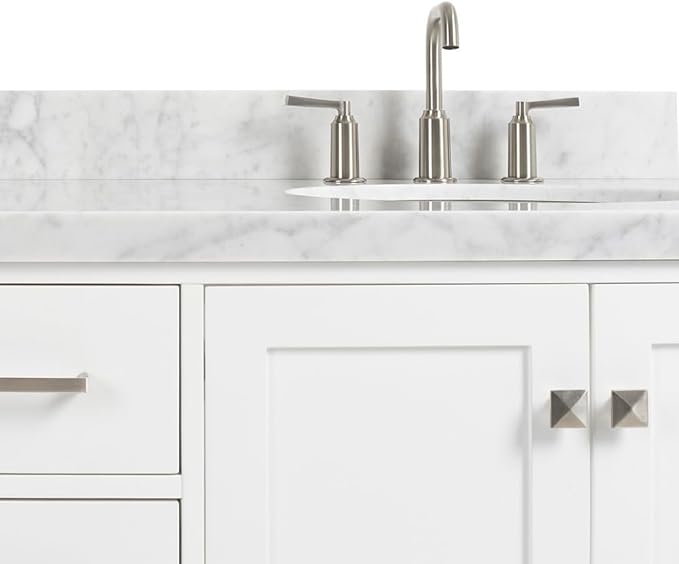 ARIEL Cambridge 54-inch Bathroom Vanity with Sink,Solid Wood, 1.5-inch Italian Carrara Marble Countertop & Backsplash, Single Oval Porcelain Sink, 2 Soft Closing Doors, 9 Dovetail Drawers, White