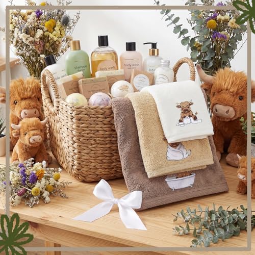 Peryiter 3 Pack Highland Cow Decorative Bath Towel Set