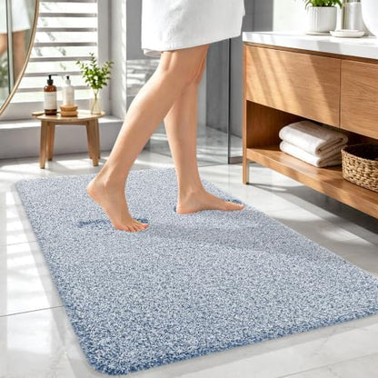 OLANLY Microfiber Soft Bathroom Rugs Mats 44x32, Cornflower Blue and White