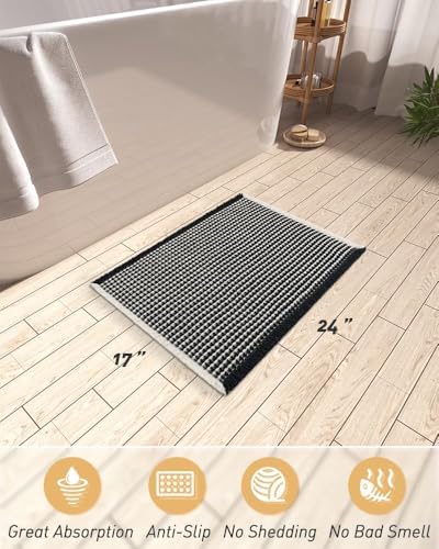 Upgraded Waffle Bath Mat Ultra Absorbent Non Slip Bathroom Mat, 17" x 24"