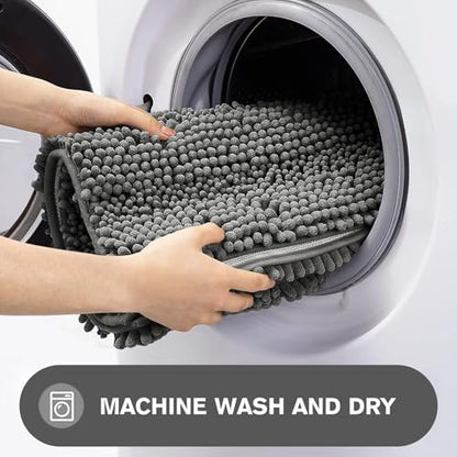 Gray Bathroom Rugs – Absorbent and Washable Bath Mat, Non-Slip, Thick Soft Chenille Bath Rugs for Bathroom Floor, Shower, Sink - 20" x 32"