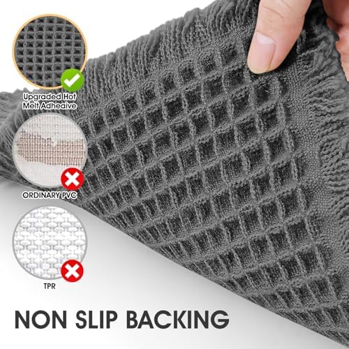 IM HOME Waffle Bath Mat Grey 32"x20", Boho Woven Modern Bath Mat Rugs, Absorbent Non Slip Bathroom Rugs, Soft Washable Bath Rugs with Tassels for Bathroom, Bedroom, Kitchen, Shower, Tub