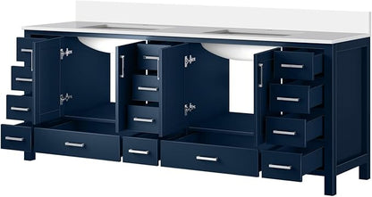 Jacques 84 in. W x 22 in. D Navy Blue Double Bath Vanity and White Quartz Top