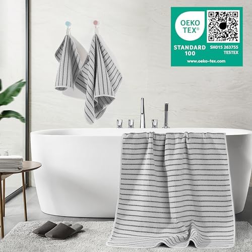 POLYTE 430 GSM Poly Blend Microfiber Quick Dry Waffle Bath Towel Set of 6