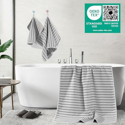 POLYTE 430 GSM Poly Blend Microfiber Quick Dry Waffle Bath Towel Set of 6