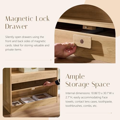 IFBUY 76" Tall 3 Drawers Arched Bathroom Storage Cabinet, Natural