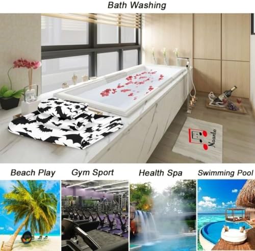 Naanle Soft 1 Bath Towel+1 Hand Towel+1 Washcloth, Halloween Black Bats Pattern 3 Towels Set Decor for Home,Bathroom, Hotel, Gym, Spa and Beach