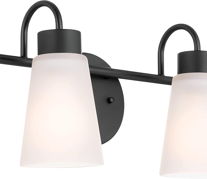 Kichler Erma 4-Light Bathroom Vanity Light Fixture with Clear Satin Etched Glass, Updated Traditional Wall Light in Black, (32.5" x 8.5")
