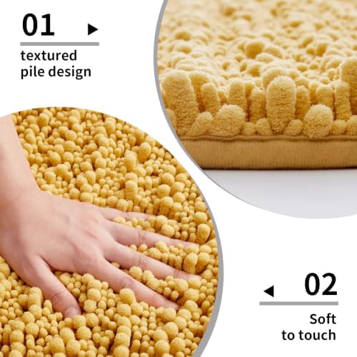 Disolla Yellow Bathroom Rug 20x32 Inch - Luxury Chenille Bath Mat, Thick Shaggy Plush Absorbent Rug, Non-Slip Machine Washable Mats for Bathroom Floor & Decor