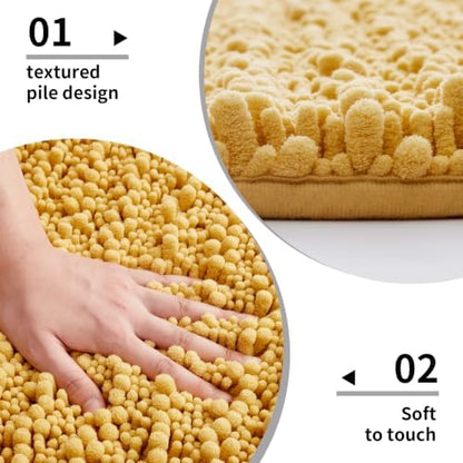Disolla Yellow Bathroom Rug 20x32 Inch - Luxury Chenille Bath Mat, Thick Shaggy Plush Absorbent Rug, Non-Slip Machine Washable Mats for Bathroom Floor & Decor