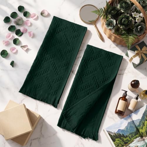HunnmingRe 4 Pack Boho Hand Towel for Kitchen, Forest Green