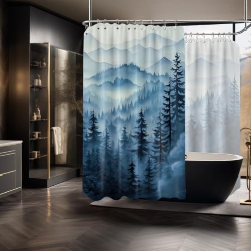 Navy Blue Forest Extra Wide Shower Curtain, 108X72 in for Clawfoot Tub