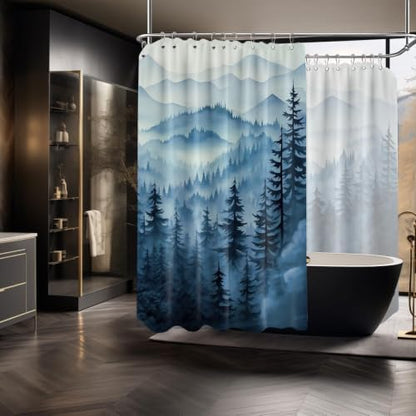 Navy Blue Forest Extra Wide Shower Curtain, 108X72 in for Clawfoot Tub