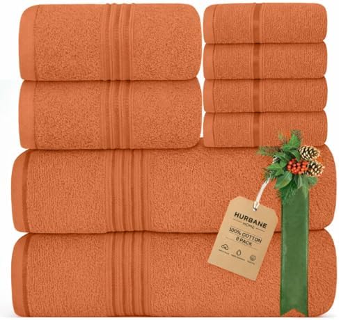 Orange Bath Towels for Bathroom – 100% Cotton, Thick, Soft, Luxury Bath Towels Set with 2 Extra Large Bath, 2 Hand, and 4 Washcloths – Plush, Absorbent, and Hotel-Quality Towels for Bathroom & Spa