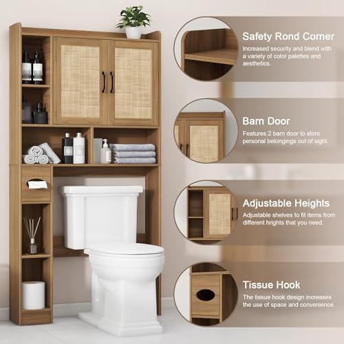Vabches Over The Toilet Storage Cabinet with 2 Barn Doors, Oak