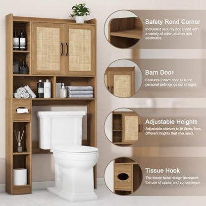 Vabches Over The Toilet Storage Cabinet with 2 Barn Doors, Oak