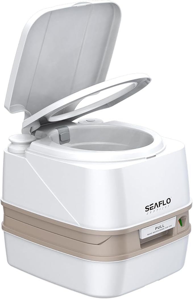 SEAFLO 12L Premium Portable Travel Toilet - 3.2 Gallon Waste Tank, 2.6 Gallon Fresh Water Tank, Manual Flush, Camping RV Travel, Compact Outdoor Emergency Toilet, SFPT-12-03, 4-Year Warranty