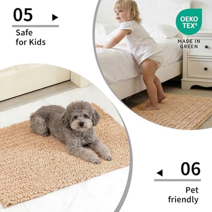 Disolla Beige Bath Mat 24x36 Inch - Luxury Chenille Bathroom Rug, Extra Soft Shaggy Plush Absorbent Mat, Non-Slip Washable Rug for Bathtub, Shower and Bedside