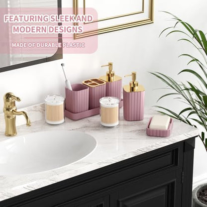 XLHOMO Bathroom Set - 26PC Bathroom Set with Shower Curtain and Rugs, Bathroom Accessory Set, Pink Bathroom Accessories Set, Trash Can & Soap Dispenser