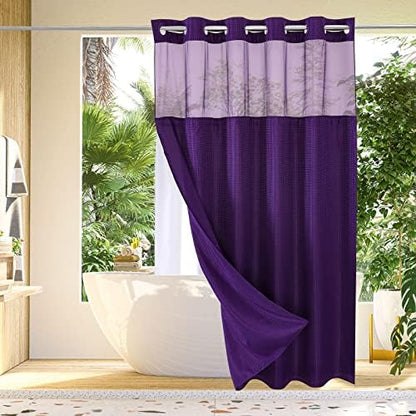 Gibelle No Hook Cloth Purple Shower Curtain with Liner, 72x74