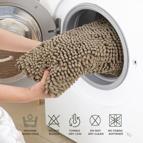 Bcoimo Bath Rugs Mat Set,2 Piece Non Slip Chenille Latte Bathroom Mat Sets