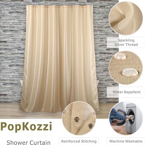Champagne Gold Glitter Shower Curtain: Waterproof Washable, 96Lx72W
