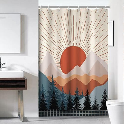 Boho Sunrise Shower Curtain with Hooks for Bathroom 60x72 Inch