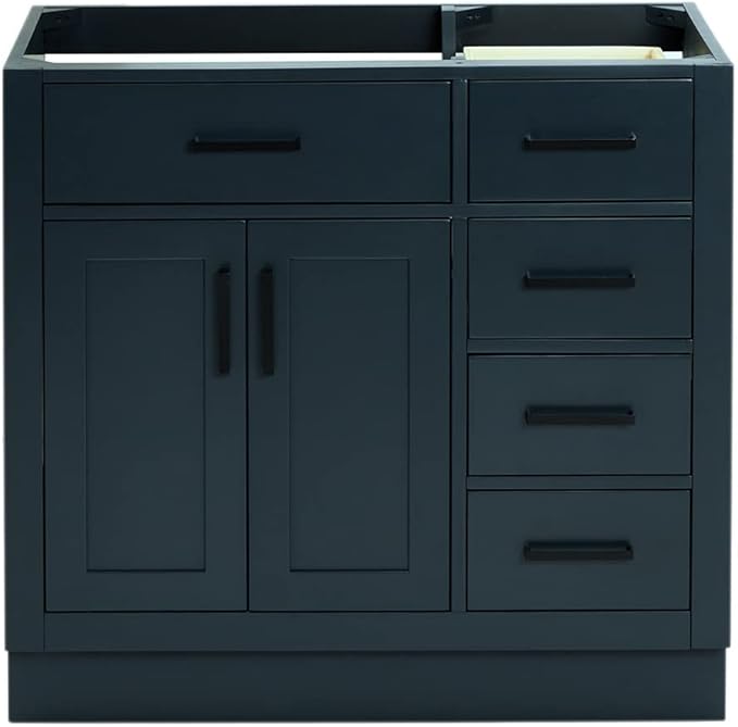 ARIEL Hepburn 36-inch Bathroom Vanity Base Cabinet,Solid Wood, 2 Soft Closing Doors, 5 Dovetail Drawers, Midnight Blue