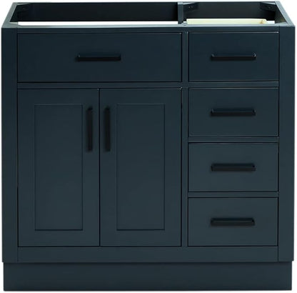 ARIEL Hepburn 36-inch Bathroom Vanity Base Cabinet,Solid Wood, 2 Soft Closing Doors, 5 Dovetail Drawers, Midnight Blue