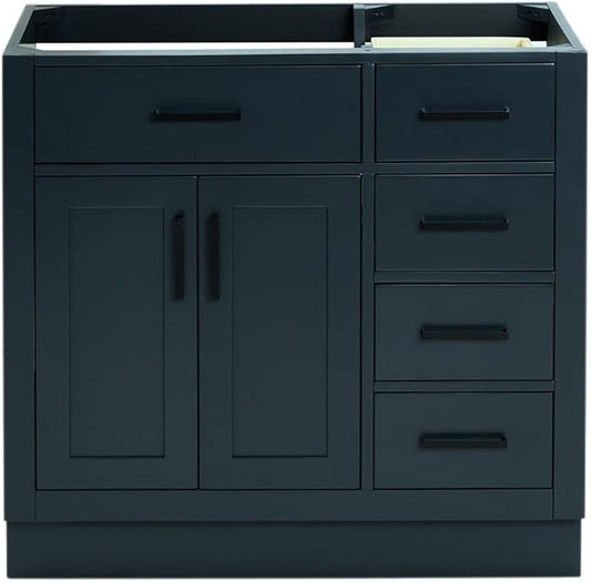 ARIEL Hepburn 36-inch Bathroom Vanity Base Cabinet,Solid Wood, 2 Soft Closing Doors, 5 Dovetail Drawers, Midnight Blue