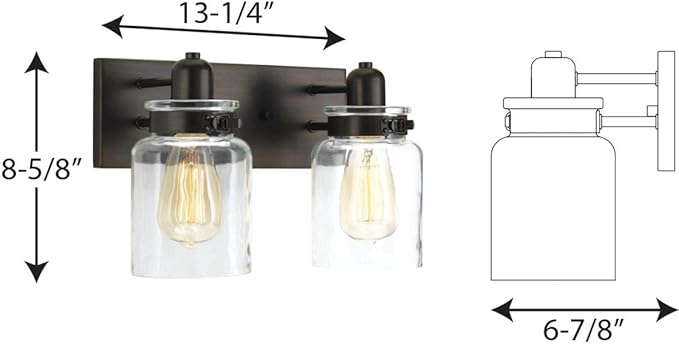 Progress Lighting P300046-020 Calhoun Collection Clear Glass Farmhouse Bath Vanity Light, 2-Light, Antique Bronze