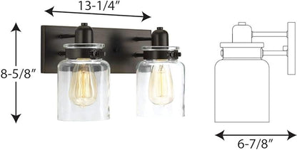 Progress Lighting P300046-020 Calhoun Collection Clear Glass Farmhouse Bath Vanity Light, 2-Light, Antique Bronze