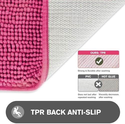 Small Bathroom Rug 12"x18" – Washable and Absorbent Bath Mat, Non Slip, Thick Soft Chenille Bath Rugs for Bathroom, Shower, Sink, Dog mat(Hot Pink)