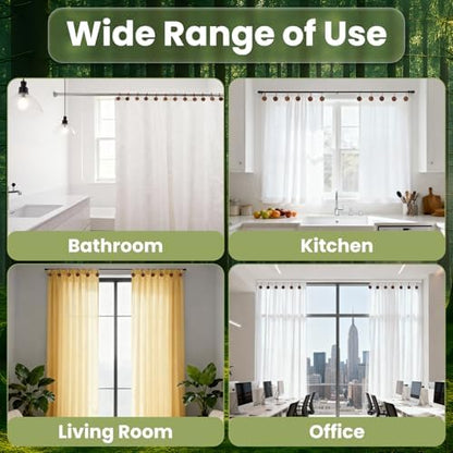 Wood Shower Curtain Hooks Rust Proof, Boho Shower Curtain Hooks Decorative, 12 Pack Shower Hooks for Shower Curtain, Shower Curtain Hangers Hooks (Brown, 12)