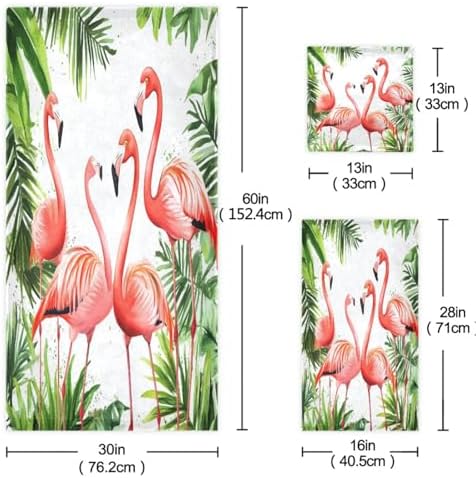 Naanle Stylish Splashed Pink Flamingo Soft Luxury Decorative Set of 3 Towels, 1 Bath Towel+1 Hand Towel+1 Washcloth, Multipurpose for Bathroom, Hotel, Gym, Spa and Kitchen
