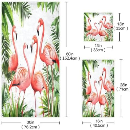 Naanle Stylish Splashed Pink Flamingo Soft Luxury Decorative Set of 3 Towels, 1 Bath Towel+1 Hand Towel+1 Washcloth, Multipurpose for Bathroom, Hotel, Gym, Spa and Kitchen