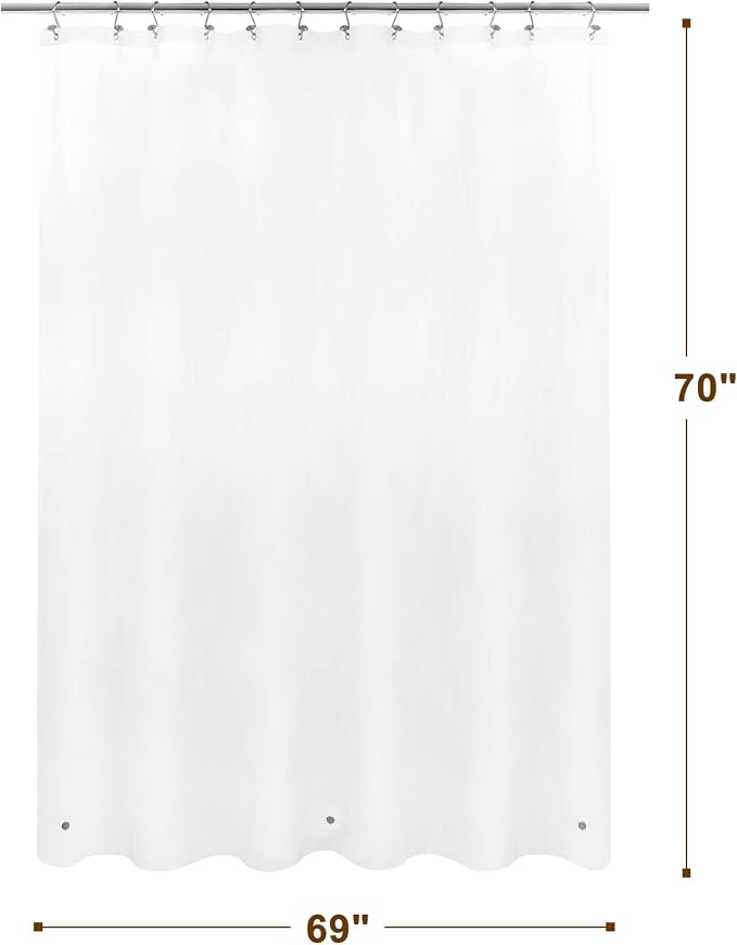 Barossa Design Frosted Shower Curtain Liner 69" x 70" with 3 Magnets - Waterproof PEVA Shower Liner for Bathroom/Stall, PVC Free, Metal Grommets - Frost, 69x70