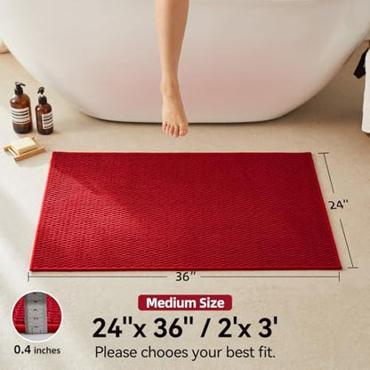 Triohero Bathroom Rugs Non Slip Washable, Super Absorbent Thin Bath Mat Quick Dry Low Pile Bathroom Rug, Red 24"x36"
