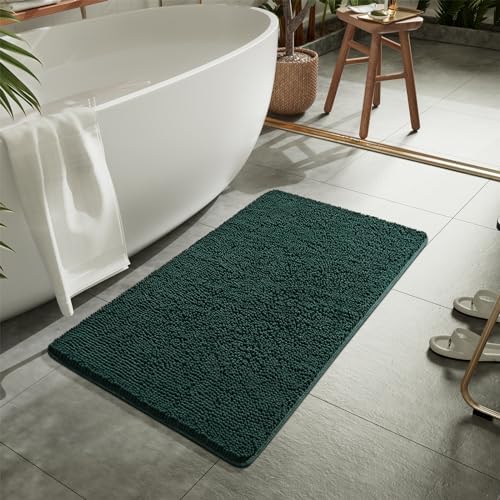 LOCHAS Luxury Bathroom Rug Shaggy Bath Mat 24 x 48 Inch, Hunter Green