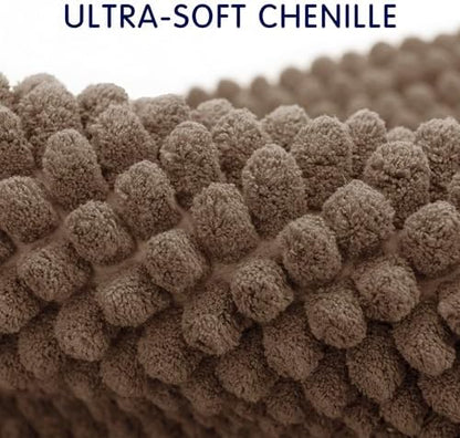 SUBRTEX Bathroom Rugs, 24" x 36" Chenille Bath Rug Soft Short Plush Bath Mat Soft Shower Mat Water Absorbent Shower Mat Quick Dry Machine Washable, Brown