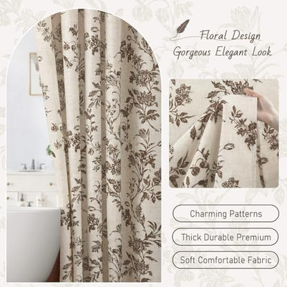 Brown Floral Shower Curtain,Vintage Linen Beige Cottagecore Shower Curtains for Bathroom, 72" W x 72" L