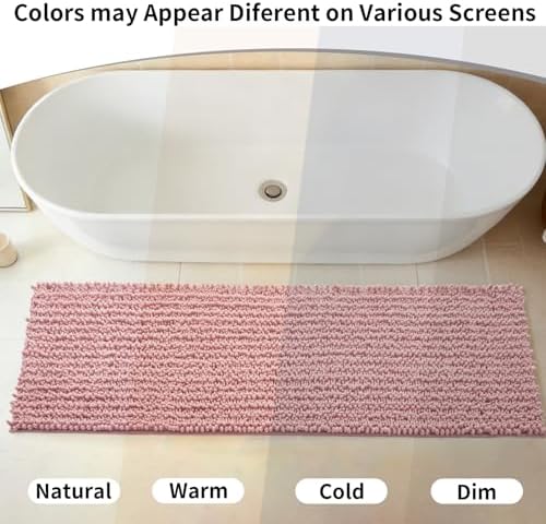 Disolla Pink Bath Mat 24x36 Inch - Luxury Chenille Bathroom Rug, Extra Soft Shaggy Plush Absorbent Mat, Non-Slip Washable Rug for Bathtub, Shower and Bedside