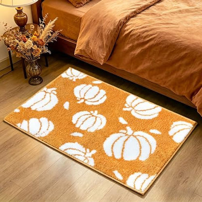 APROPHIC Fall Pumpkin Bath Mats for Bathroom, Thanksgving Super Absorbent Non-Slip Microfiber Shaggy Bath Rugs, Autumn Bathroom Mat for Shower, Tub, Sink, Decor, Machine Washable, 20x30 in, Orange1