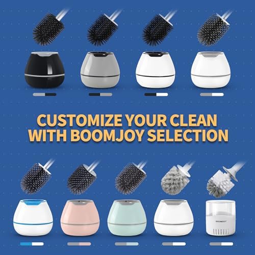 BOOMJOY Toilet Brush and Holder Set, Toilet Bowl Cleaner Brush, Toilet Scrubber Brush with Tweezers for Bathroom Cleaning, RV Accessories and House Organization Must-Haves - White