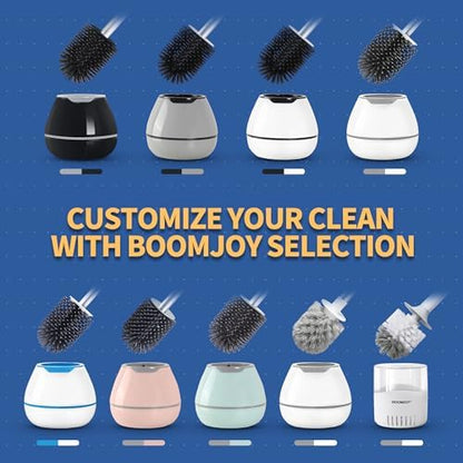BOOMJOY Toilet Brush and Holder Set, Toilet Bowl Cleaner Brush, Toilet Scrubber Brush with Tweezers for Bathroom Cleaning, RV Accessories and House Organization Must-Haves - White