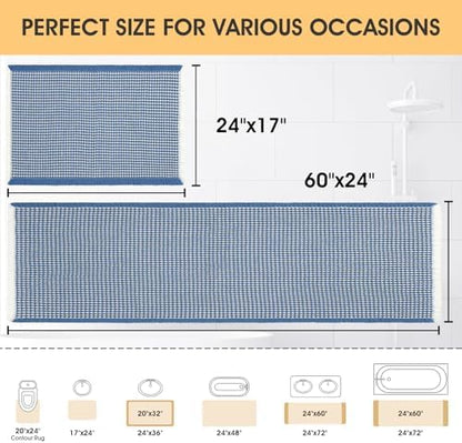 IM HOME Waffle Bath Mat Set 2 Piece Blue & Cream,Woven Modern Bath Rug Mats, Absorbent Non Slip Bath Floor Mat, Soft Washable Boho Bath Rugs with Tassels for Bathroom, Bedroom, Kitchen,Tub