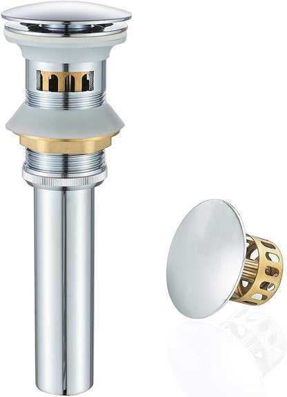 VOTON Bathroom Sink Drain Chrome Lavatory Pop-up Drain with Detachable Basket Stopper, Anti-Explosion and Anti-Clogging Drain Strainer，with Overflow Hole