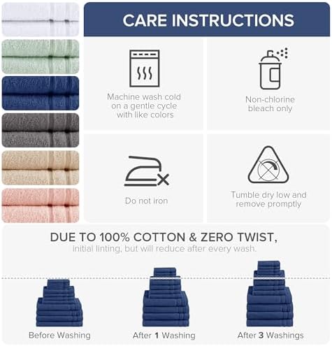 Comfort Spaces 12 Pc Towel Set, 100% Cotton Zero Twist, Indigo Navy Blue