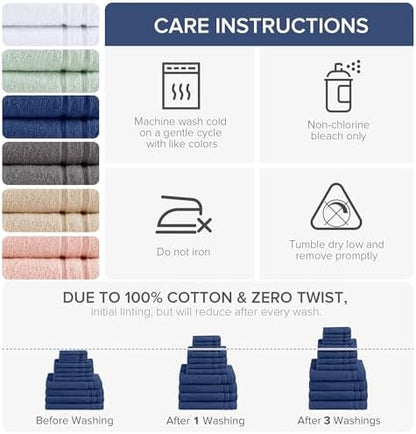 Comfort Spaces 12 Pc Towel Set, 100% Cotton Zero Twist, Indigo Navy Blue