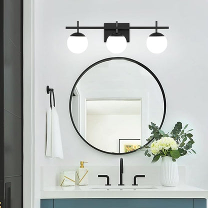 Modern Bathroom Light Fixtures Over Mirror, Black Vanity Lights Milky Glass Globe Bathroom Lighting Fixtures 3-Light Wall Sconces Light for Living Room Dining Room